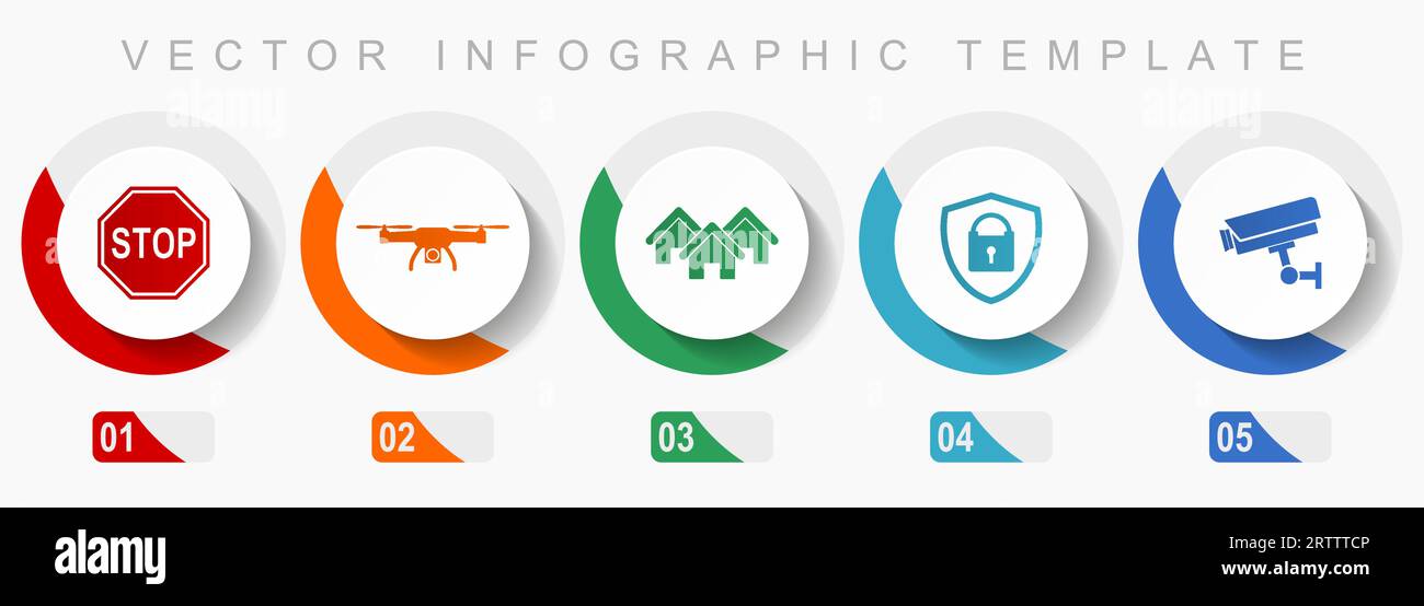 Home security icon set, miscellaneous icons such as stop sign, drone, house, cctv camera and padlockfor webdesign and mobile applications, flat design Stock Vector