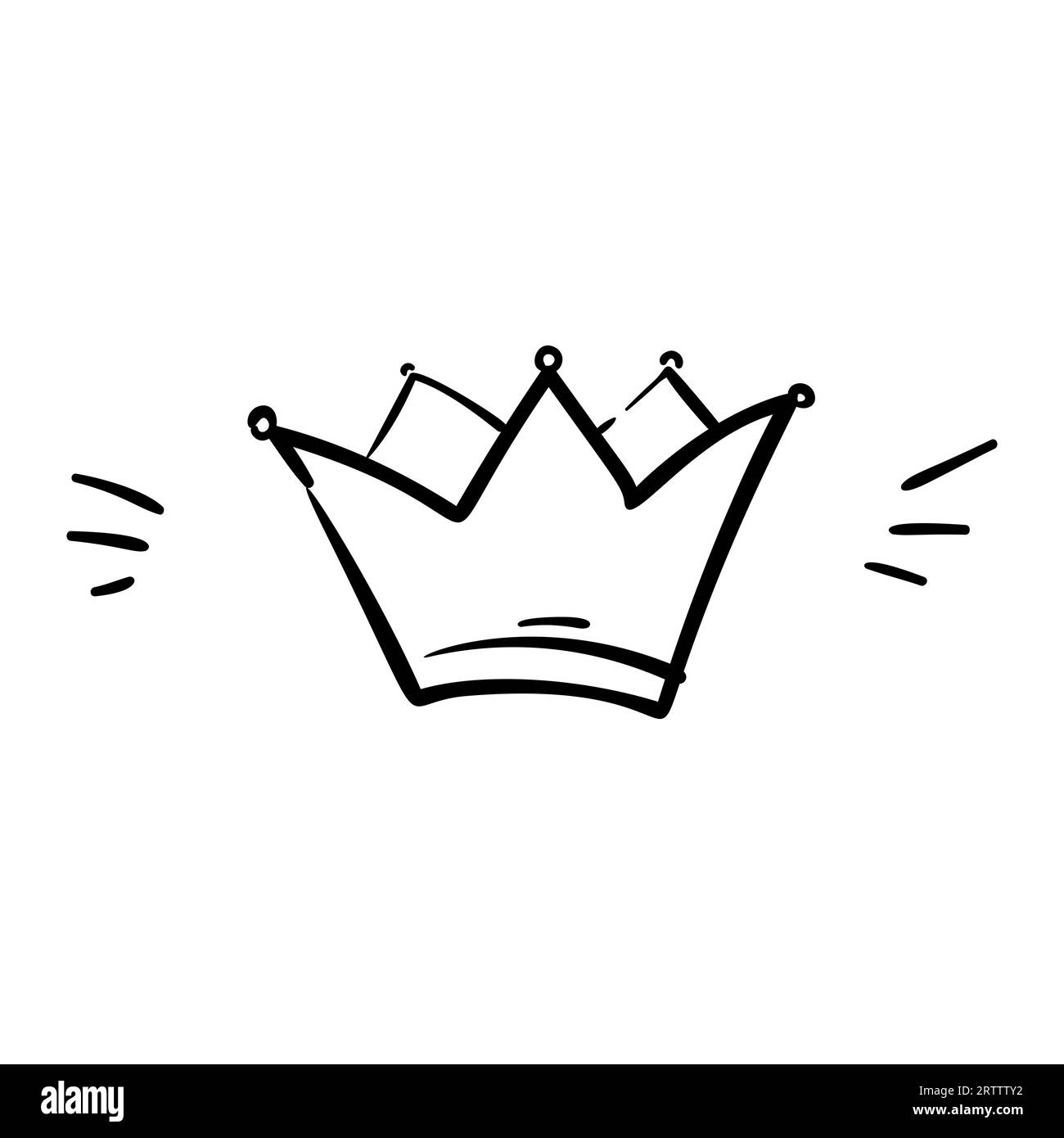 Crown doodle isolated simple drawing black ink line monarchy symbol cartoon Stock Vector