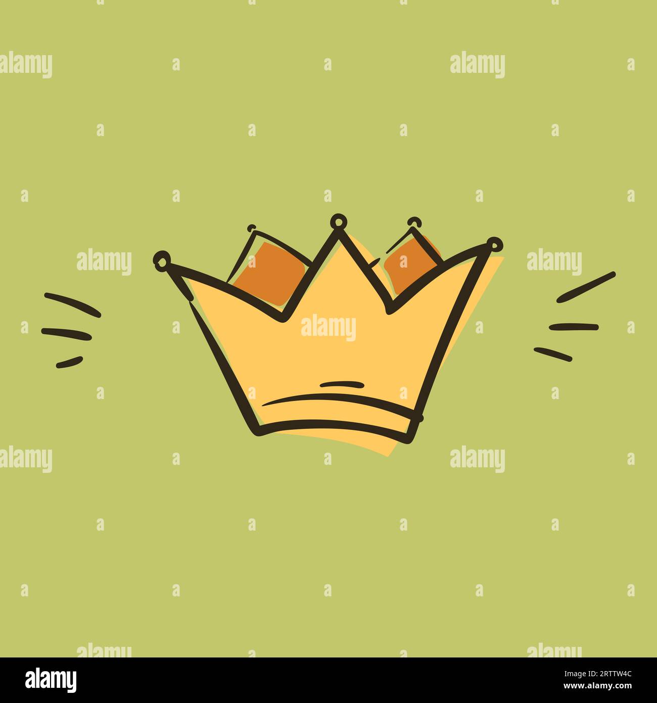 Golden crown doodle isolated simple drawing on green background ...