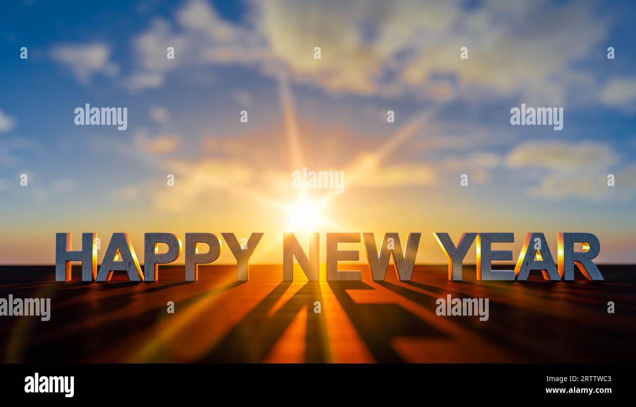 happy new year on sunset background. goal acheiveement and success