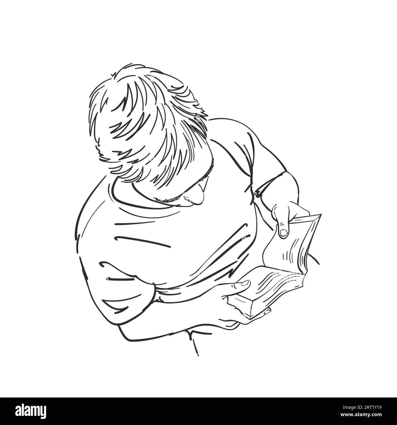 Sketch of man reading book view from above, Hand drawn vector linear