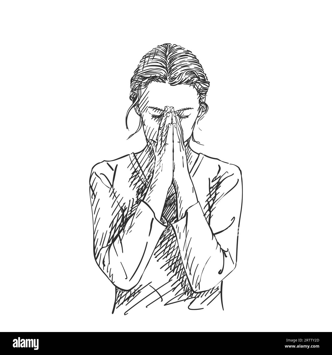 Sketch of woman praying with hands folded in worship, eyes closed in hope,  Hand drawn vector illustration with hatched shades Stock Vector Image & Art  - Alamy