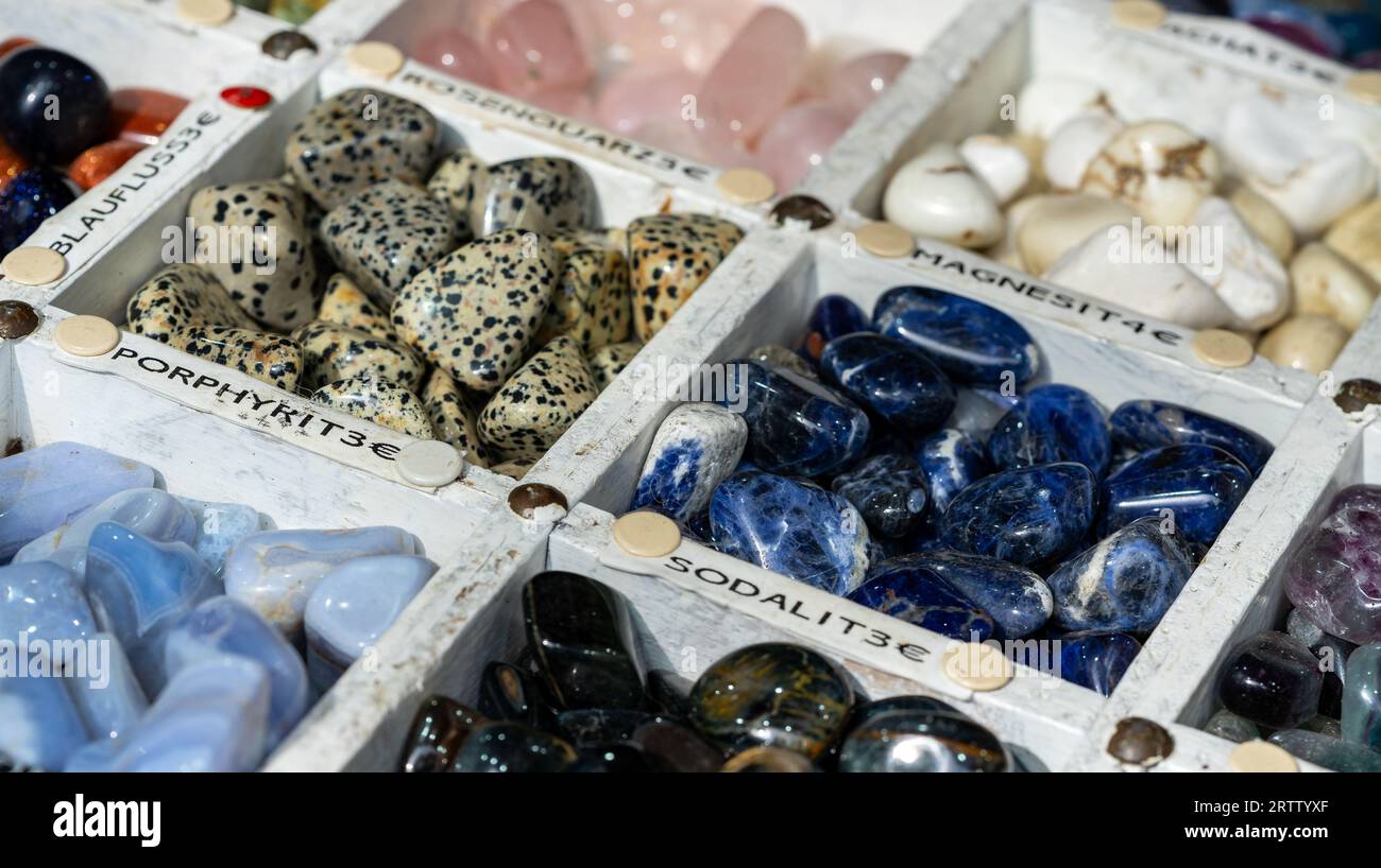gems and healing stones on the market Stock Photo