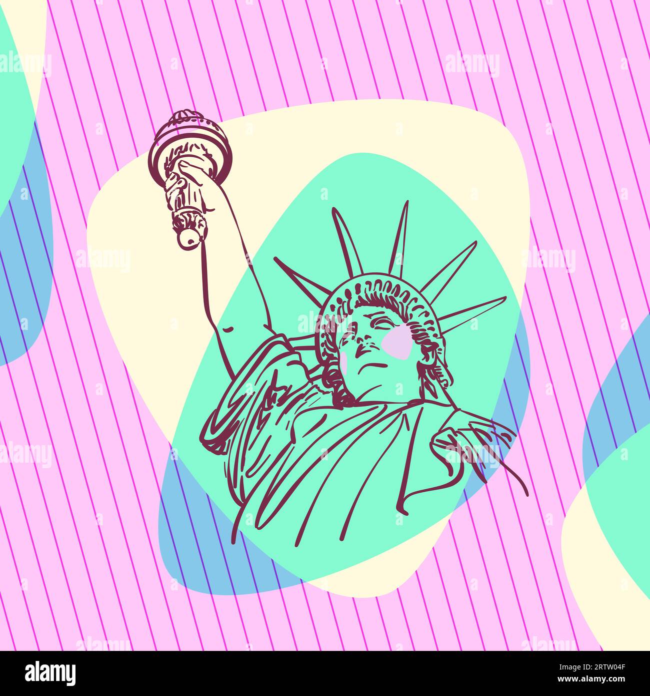 Sketch of Statue of Liberty New York City USA, Head with hand raised up