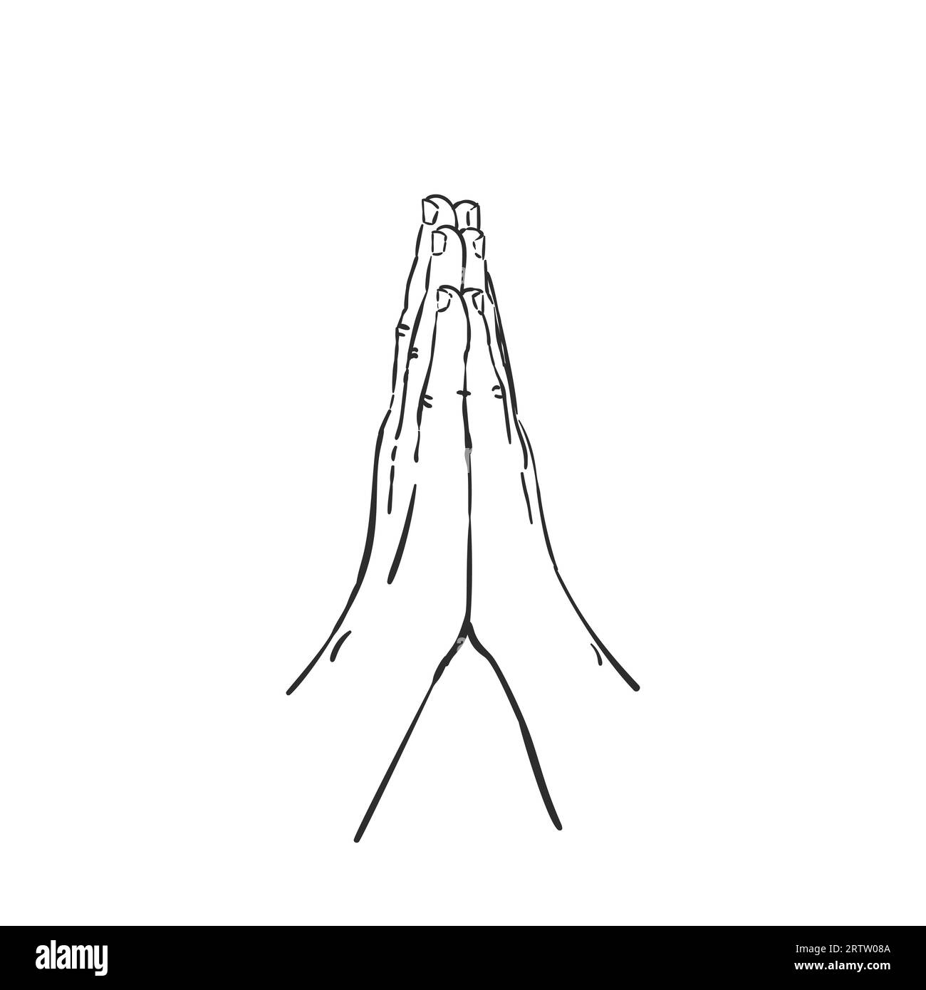 Hand Drawn Hands In Praying Position. Isolated Vector Illustration 