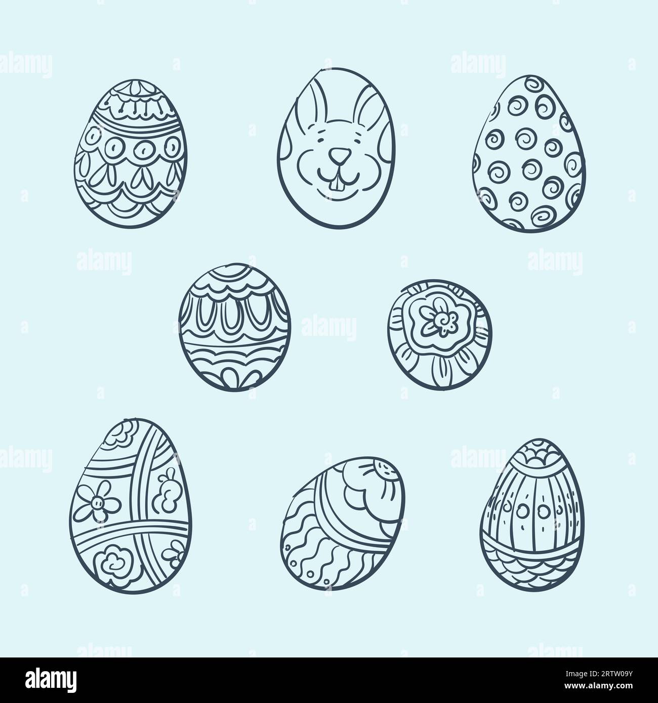 Hand drawn decorative Easter eggs with different patterns and different sizes, Vector sketch set Stock Vector