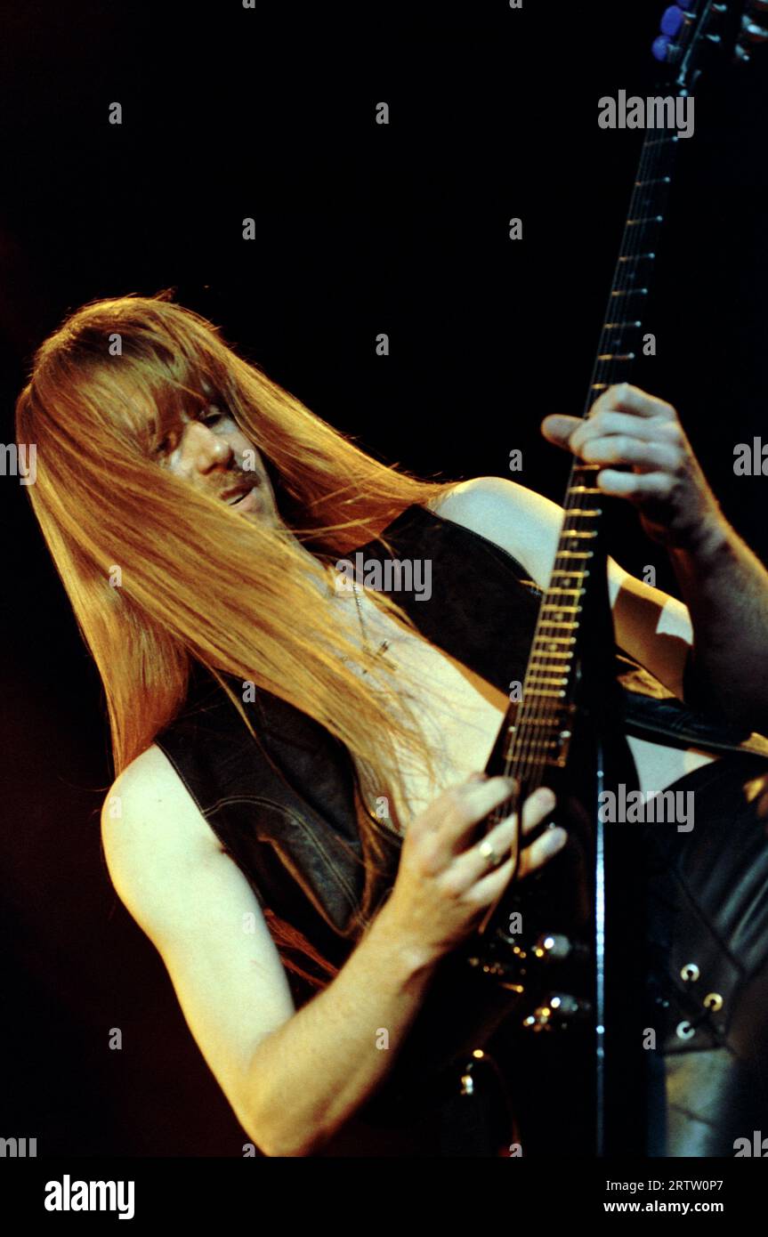 Milan Italy  1997-06-07:  Karl Logan guitarist of the Manowar group in concert at the Palalavobis Stock Photo