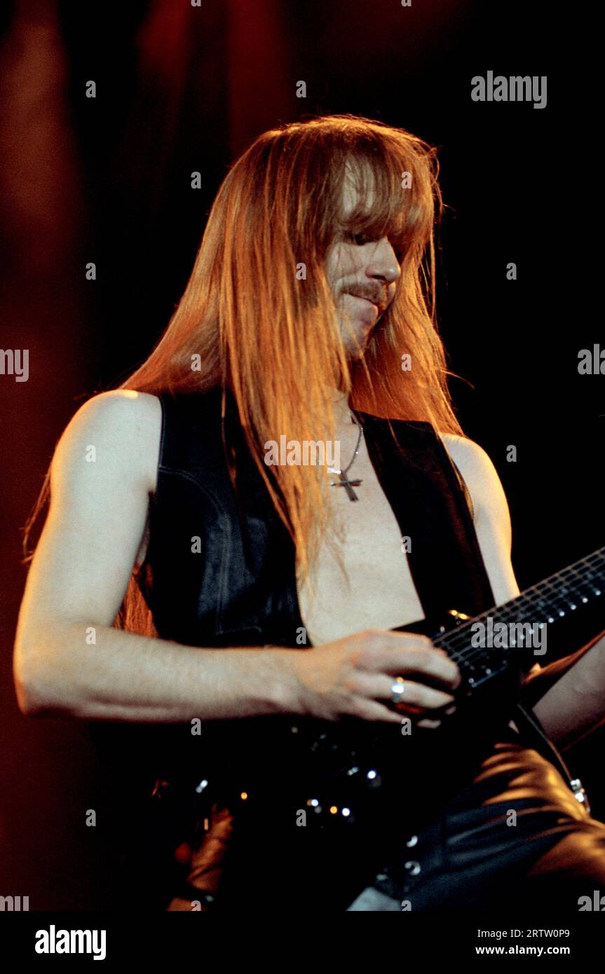 Milan Italy  1997-06-07:  Karl Logan guitarist of the Manowar group in concert at the Palalavobis Stock Photo