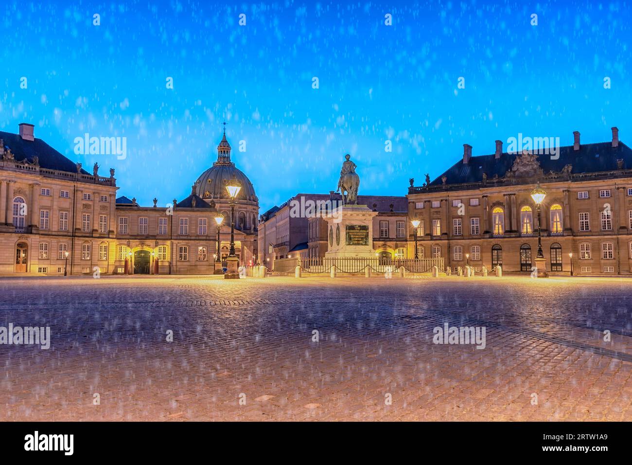 Copenhagen Denmark, night city skyline at Amalienborg Palace Stock Photo