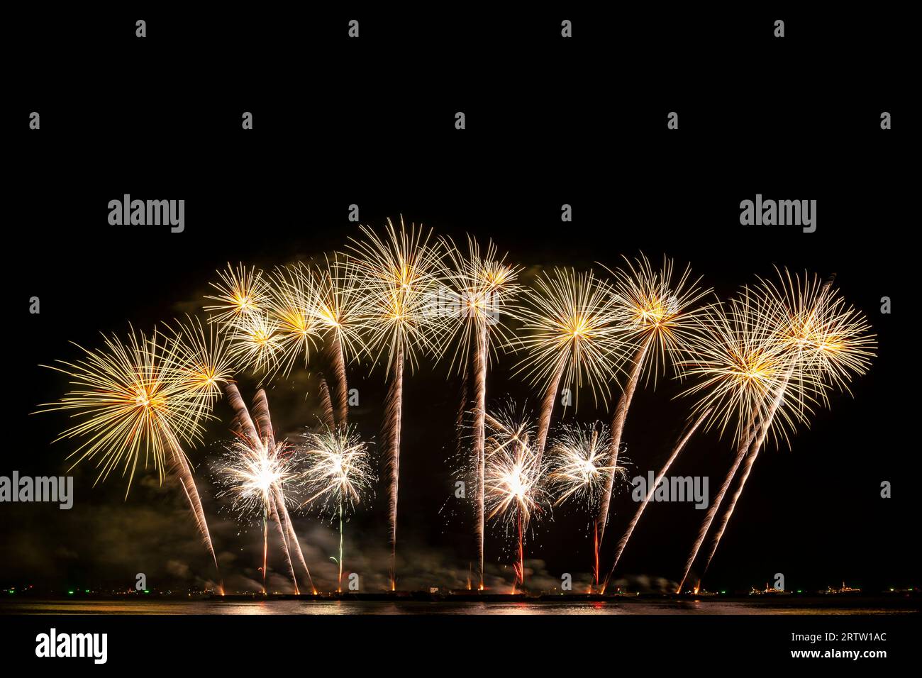 Real Fireworks display celebration, Colorful New Year Firework Stock Photo