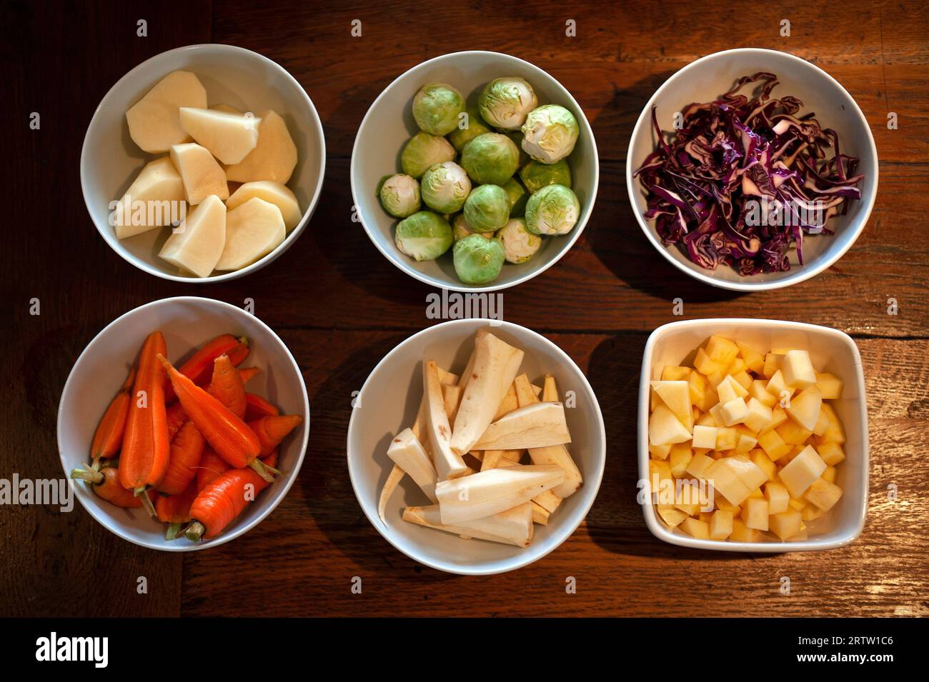 Prepared christmas dinner vegetables ready for cooking Carrots