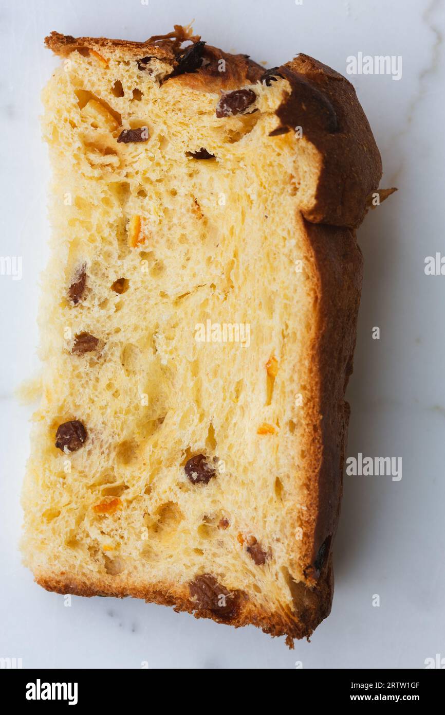 Directly above shot of slice of panettone cake Stock Photo