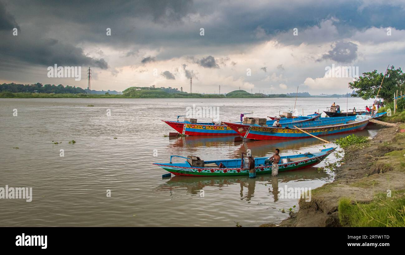 Traditional boat station under the dark cloudy sky on September 05 ...