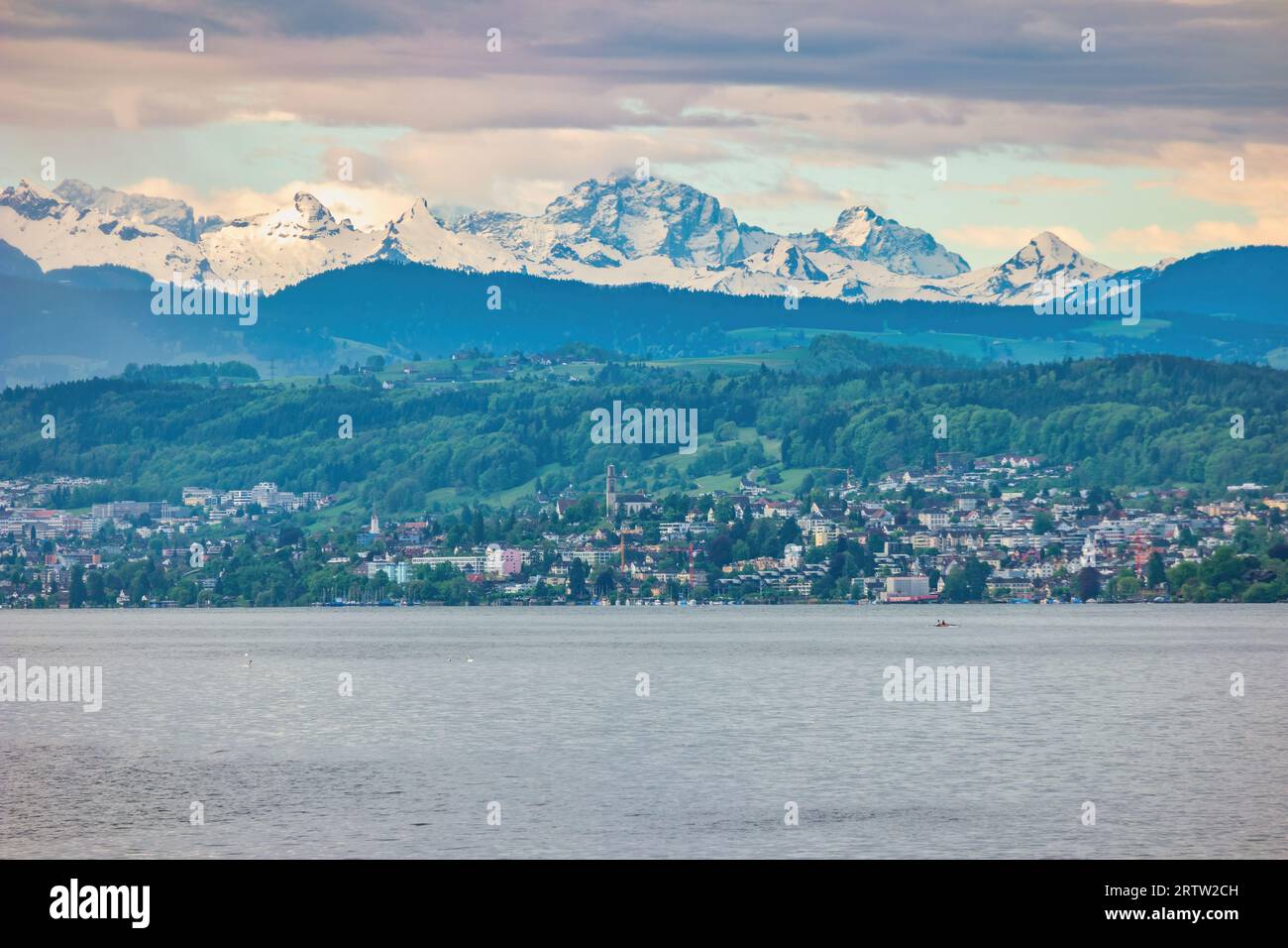 Alps mountain range nature landscape with snow and Lake Zurich, Zurich Switzerland Stock Photo