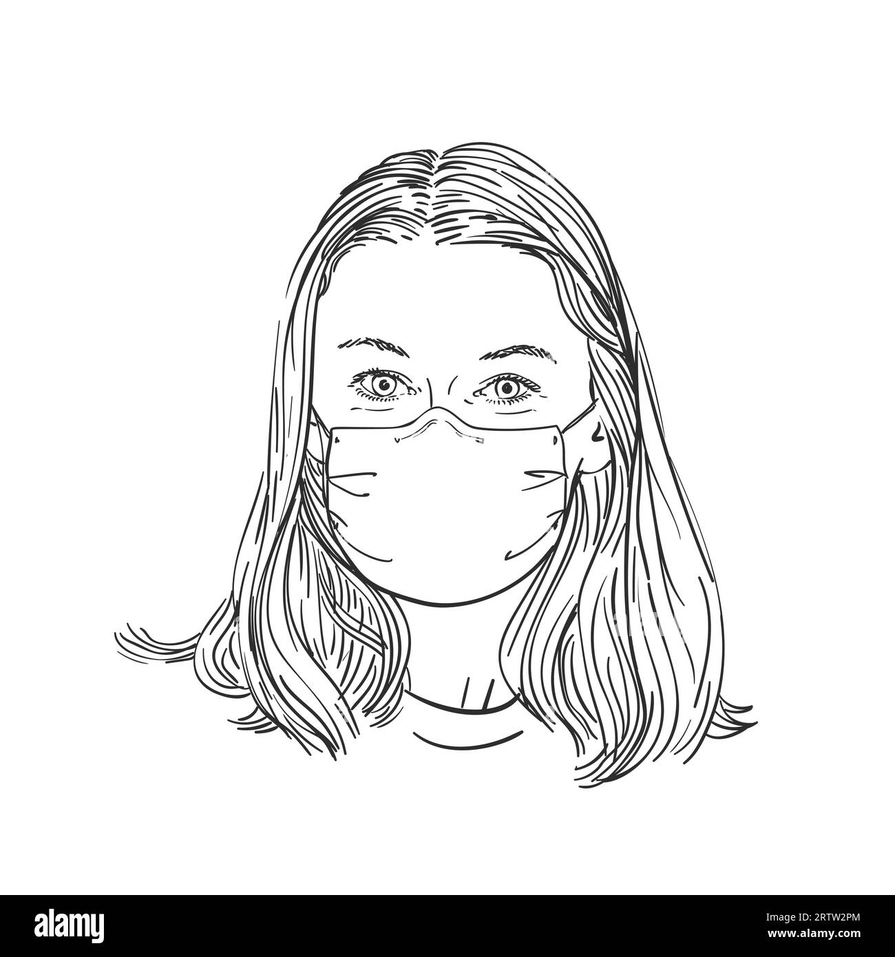Woman wearing medical face mask, Hand drawn portrait, Vector sketch Stock Vector