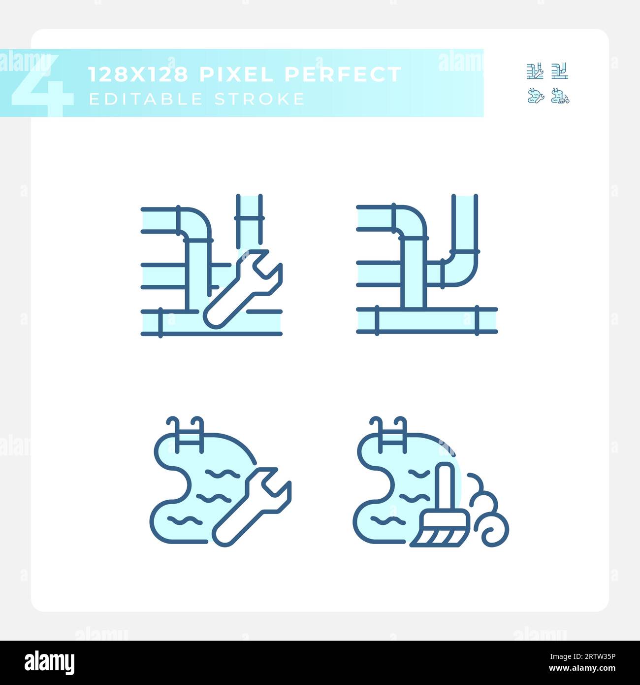 Editable blue plumbing icons collection Stock Vector