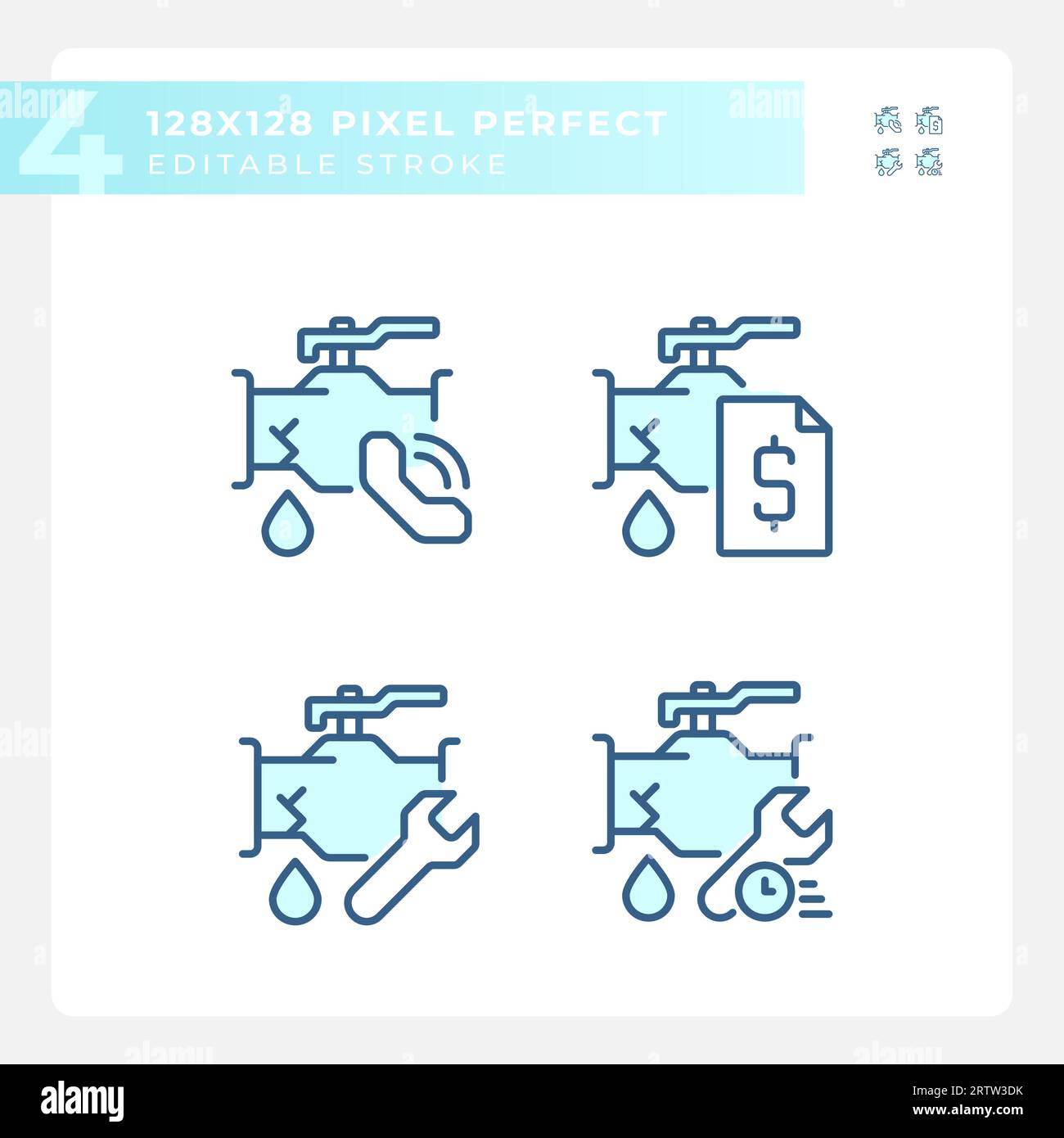 Editable pixel perfect plumbing icons set Stock Vector