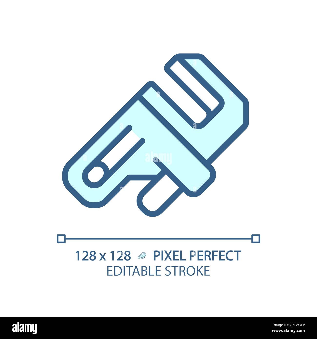 2D customizable thin linear blue adjustable wrench icon Stock Vector
