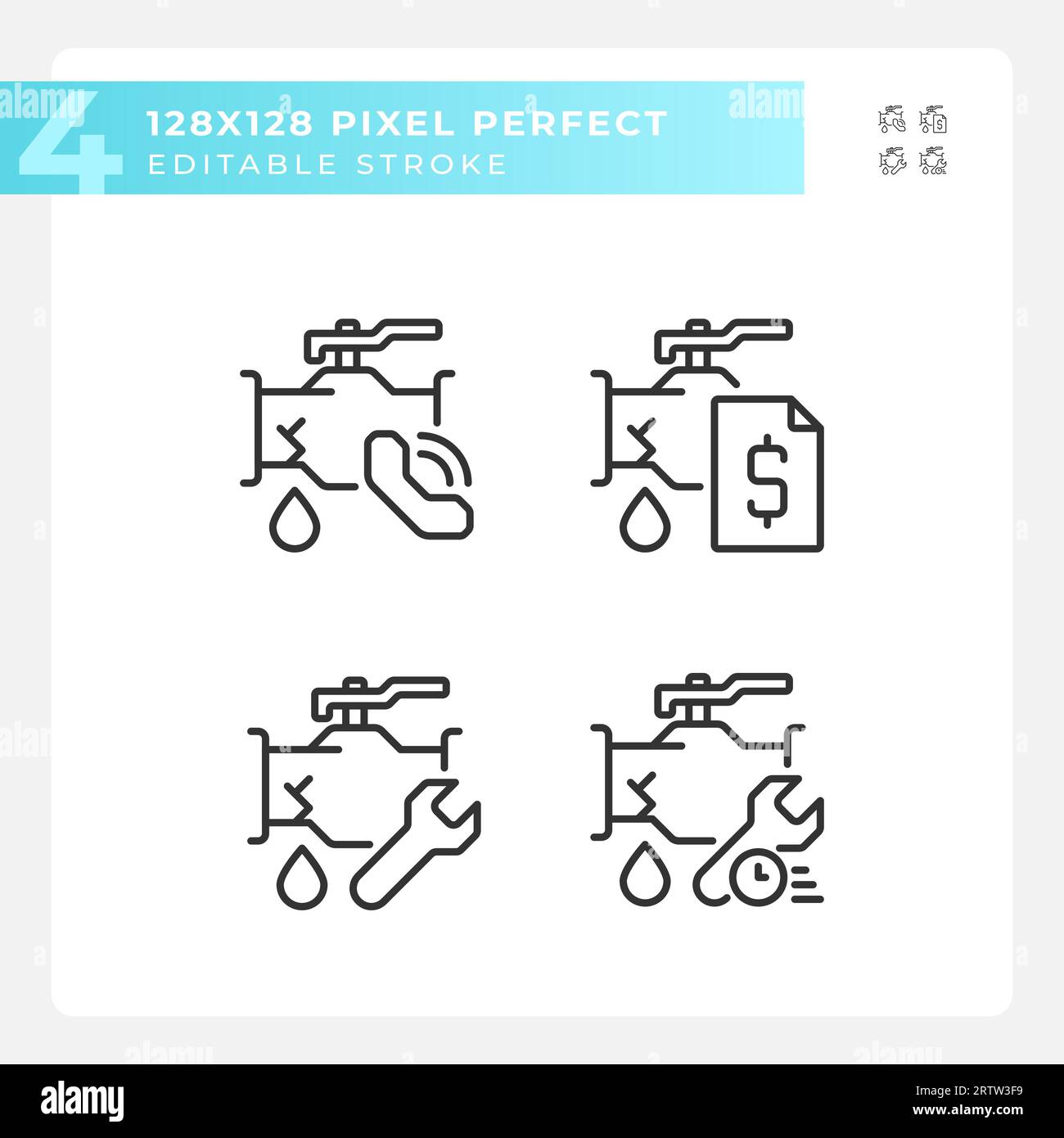 Editable pixel perfect plumbing icons set Stock Vector