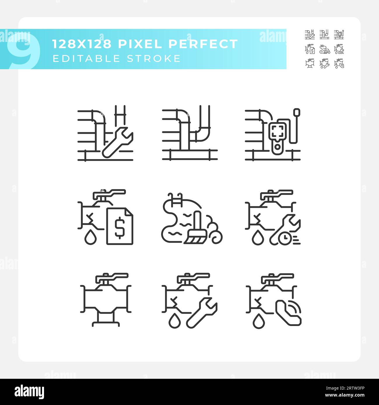 Set of editable pixel perfect black plumbing icons Stock Vector Image ...