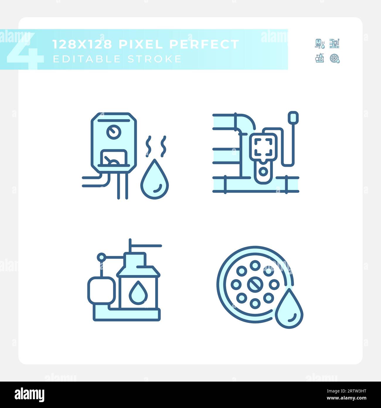 2D editable blue plumbing icons set Stock Vector