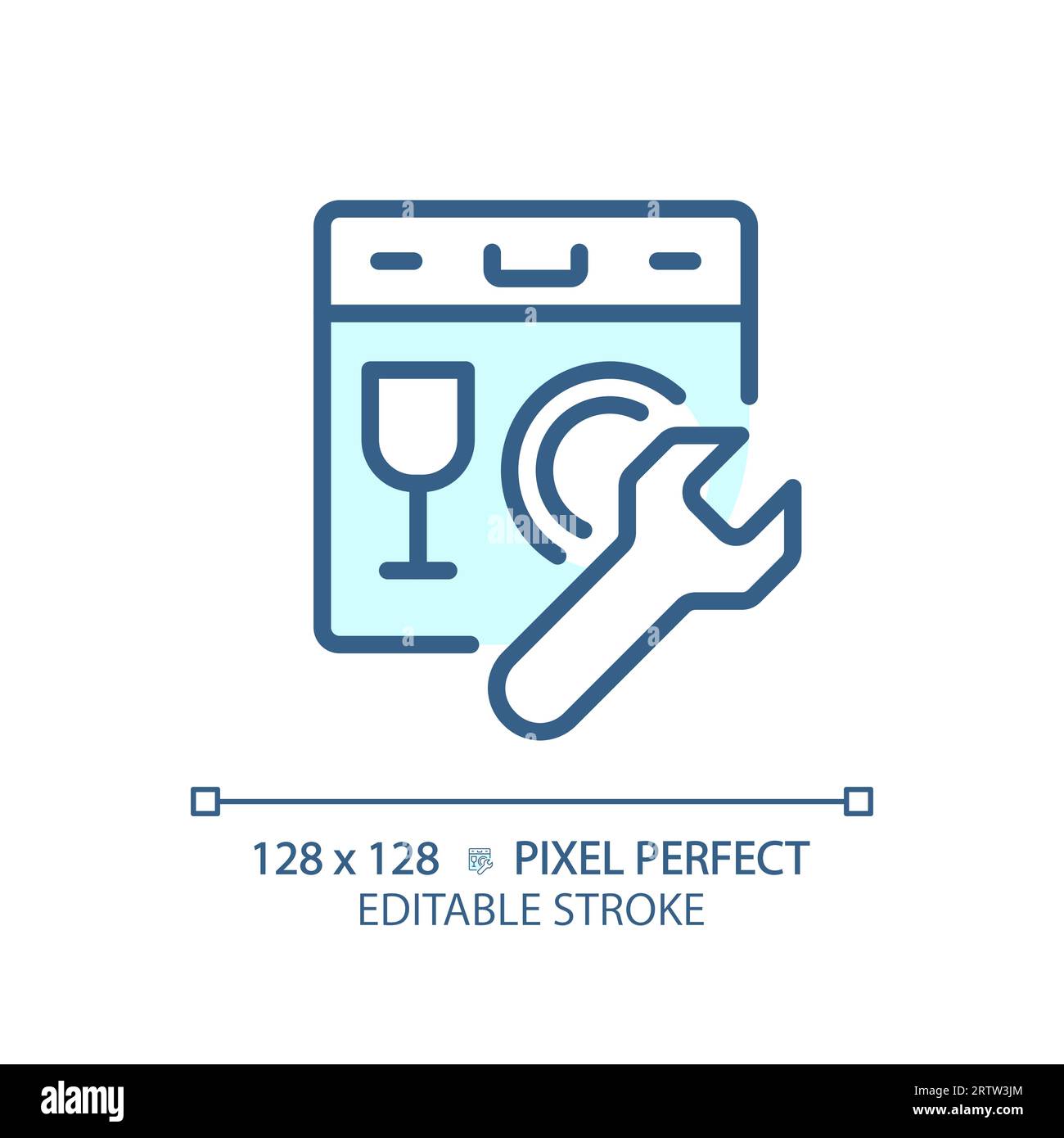 2D customizable thin linear dishwasher blue icon Stock Vector