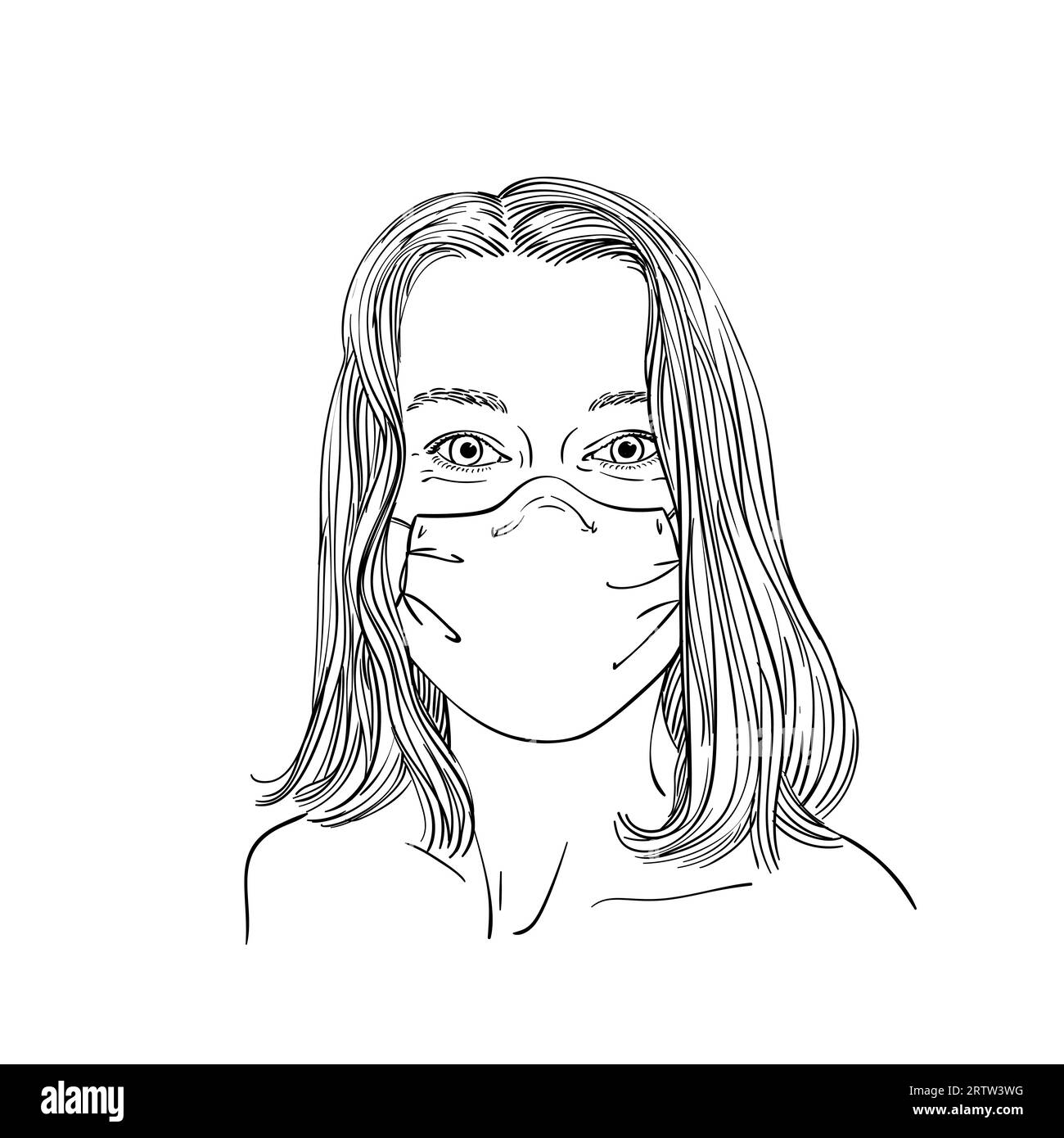 Sketch of woman portrait in medical face mask, Vector hand drawn illustration Stock Vector
