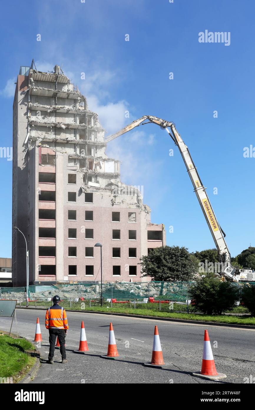 High rise block of flats, Irvine, Ayrshire, Scotland, UK, being
