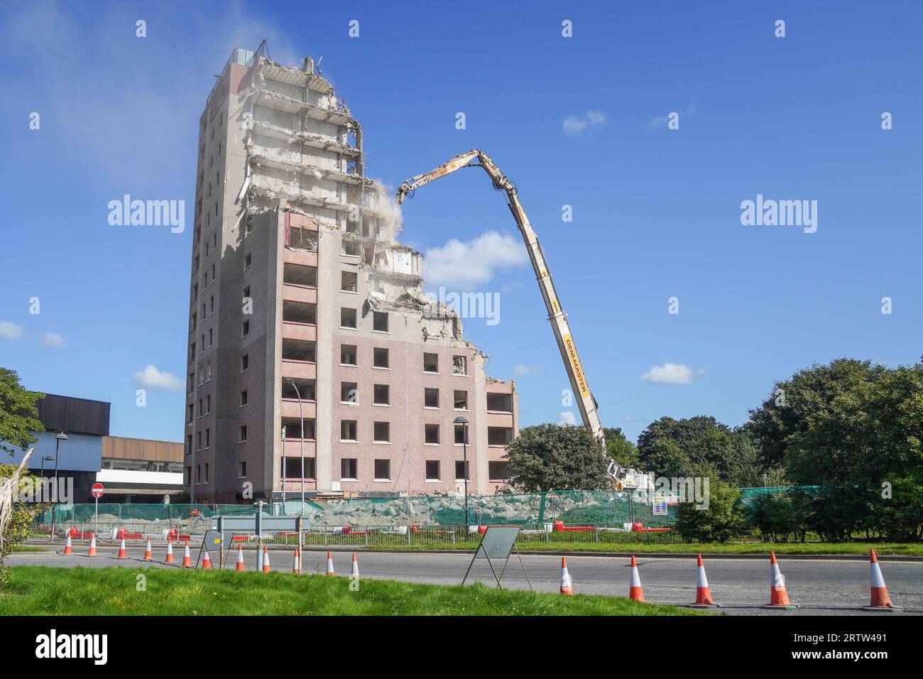 High rise block of flats, Irvine, Ayrshire, Scotland, UK, being