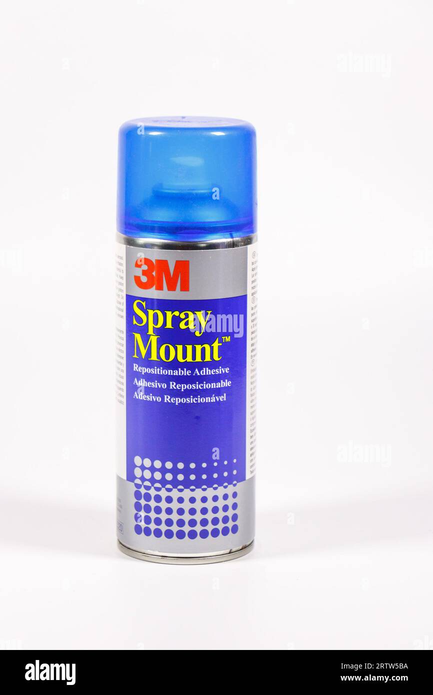 cans of old 3M spraymount spray adhesive for mounting photographs and design work Stock Photo
