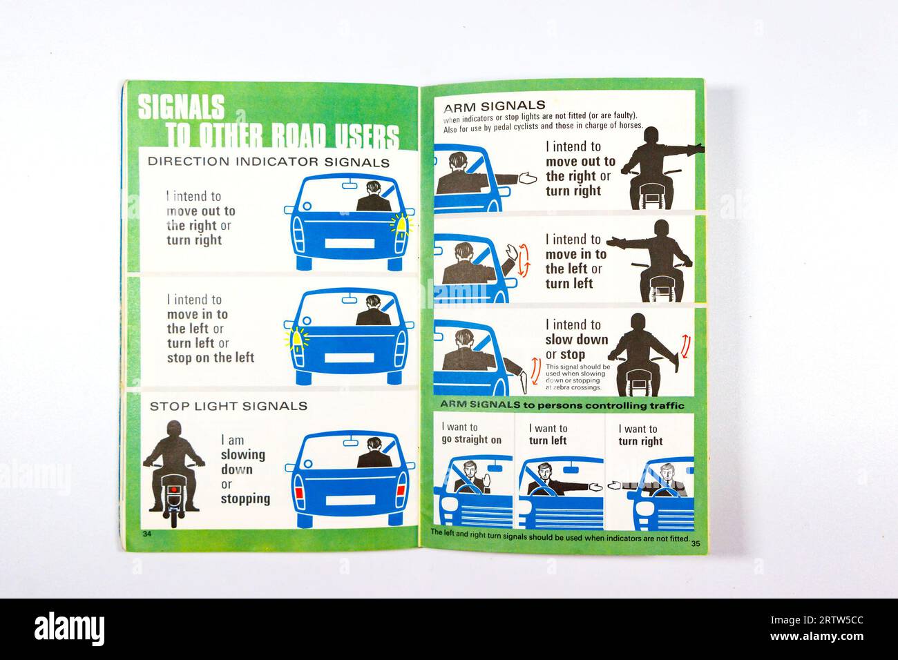 inside pages vintage HMSO highway code booklets uk showing arm signals