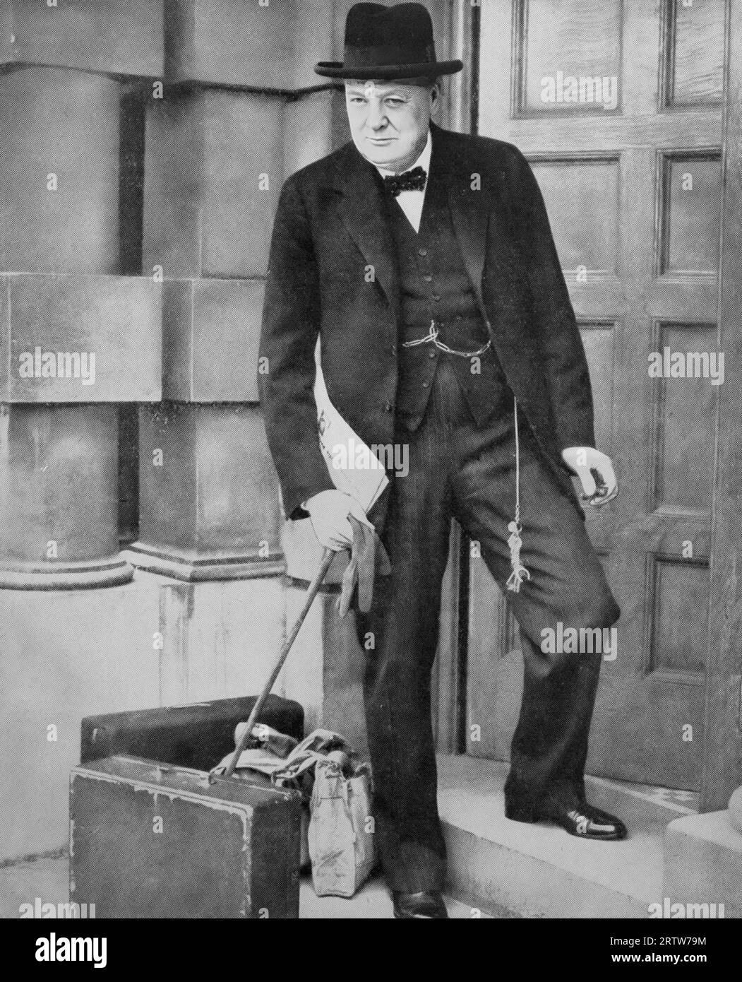 Following the outbreak of the Second World War on the 3rd September 1939, Winston Churchill, appointed First Lord of the Admiralty  pauses on the steps of the Admiralty prior to taking up his new post. Stock Photo