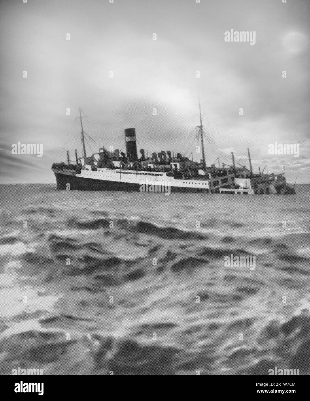 On 3rd September 1939, the day the outbreak of the Second World War on the 3rd September 1939 was declared, a German U-boat torpedoed the 'SS Athenia' in mid-Atlantic. Of the 1,000 plus passengers, including women and children, travelling from Belfast to Montreal, just 112 were rescued. Stock Photo