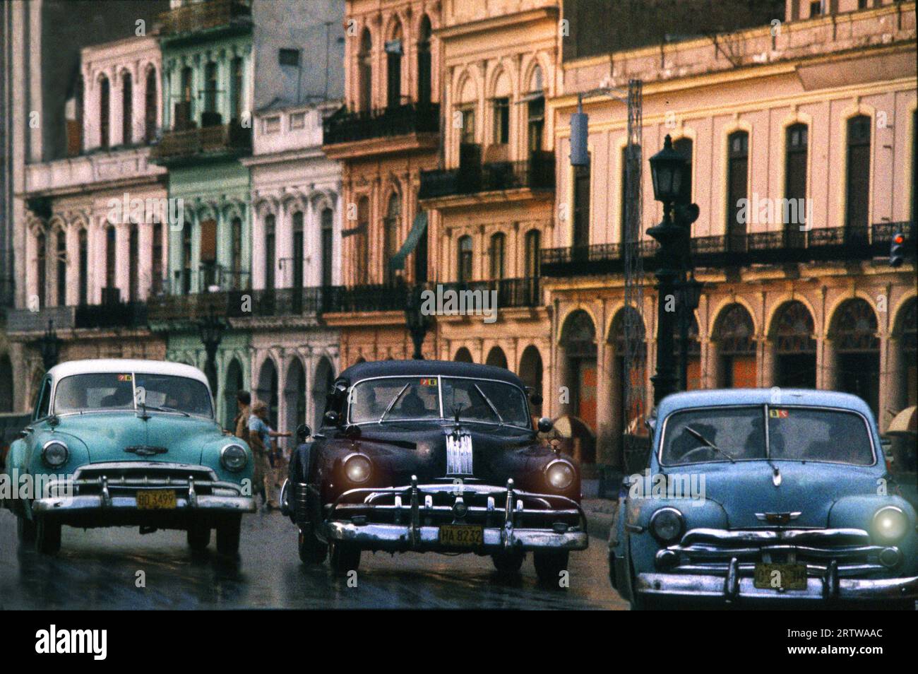 Oldtimers in rainy Havana Stock Photo