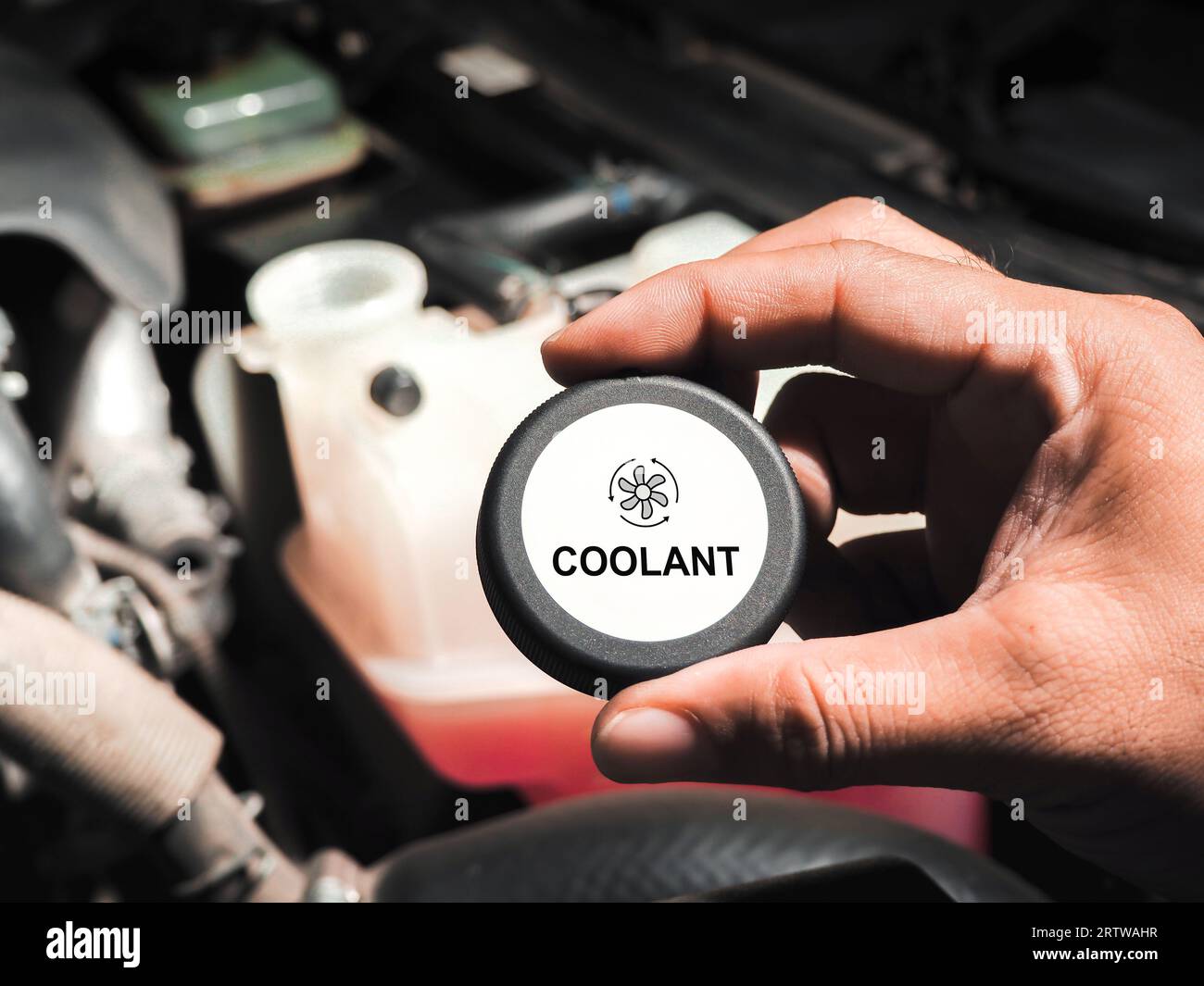 The coolant cap of the coolant reserve tank in the car radiator cooling