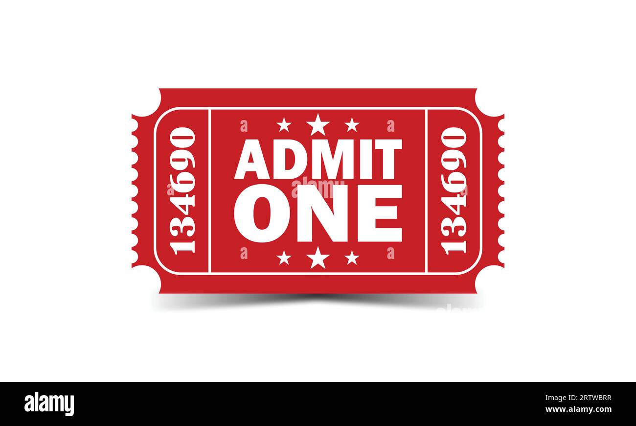 Admit one ticket icon. Vector illustration isolated on white background. Good for cinema, theater, concert, performance, party, event, festival. Stock Vector