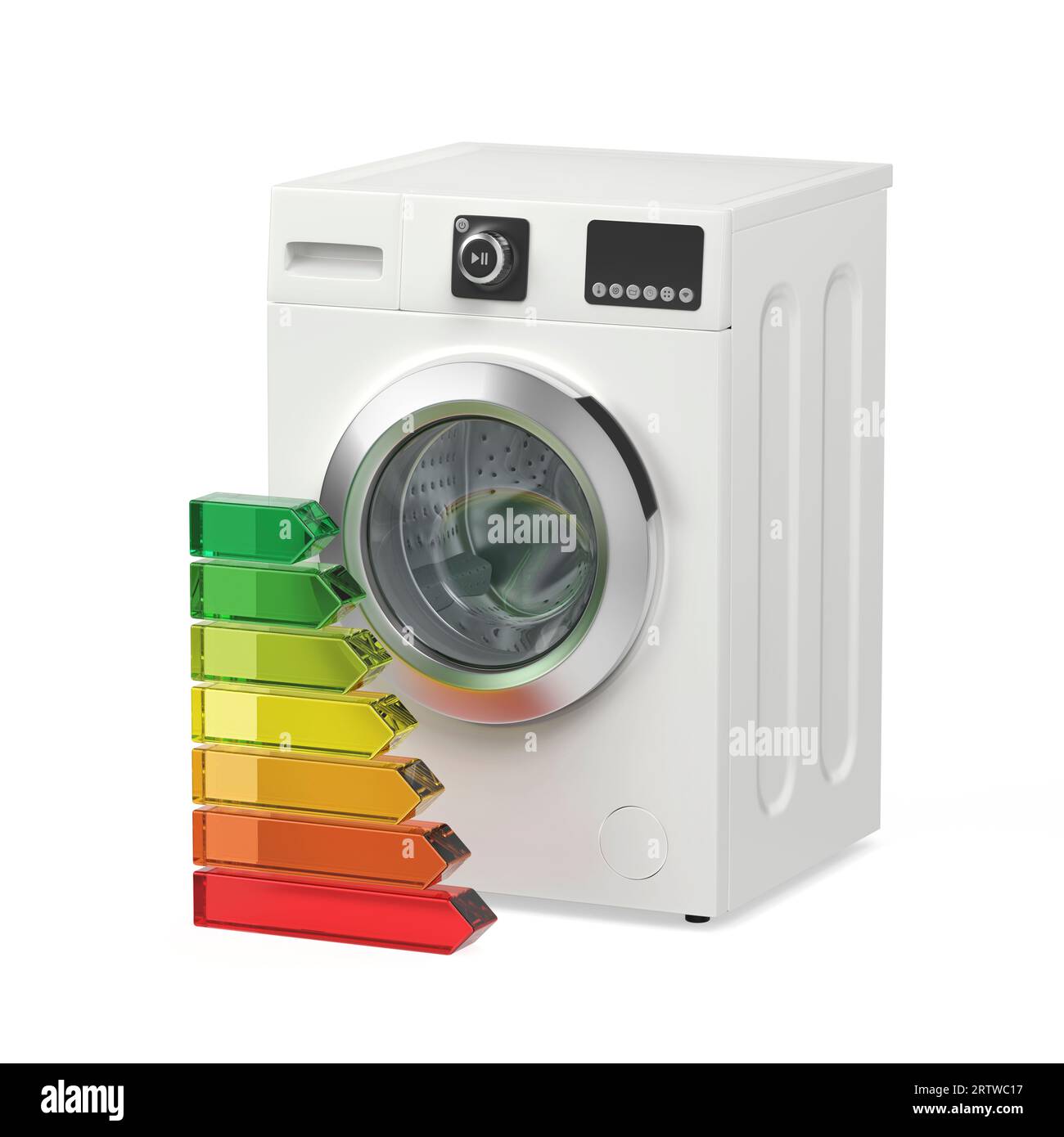 Washing machine and energy efficiency rating bars on white background Stock Photo Alamy
