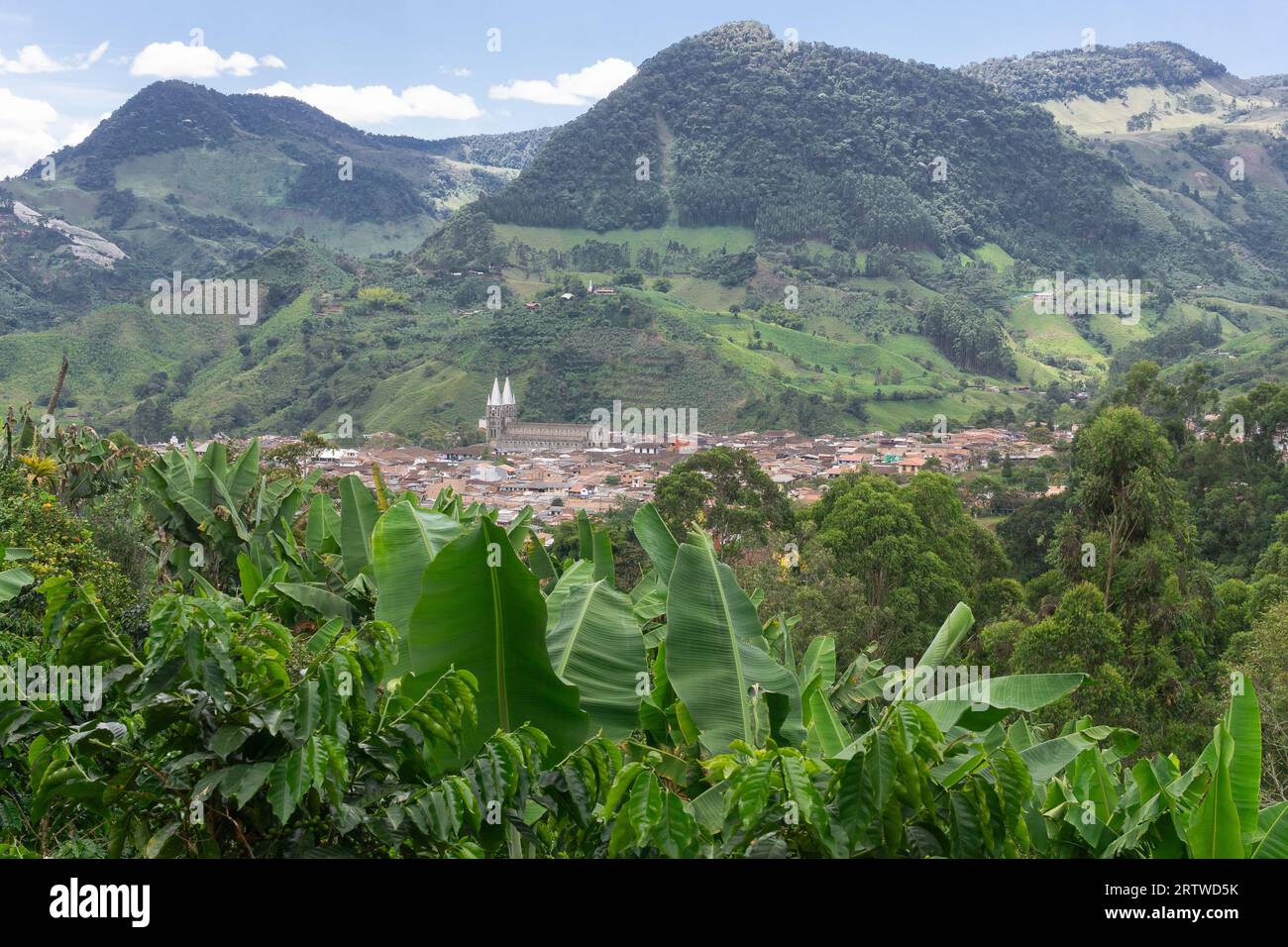 Village of Jardin is situated in a valley in the mountainous region of Antioquia, Colombia Stock Photo