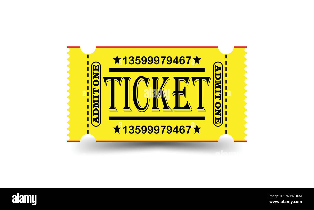 Admit one yellow ticket on white background. Good for cinema, theater, concert, performance, party, event, festival. Vector illustration. Eps 10. Stock Vector