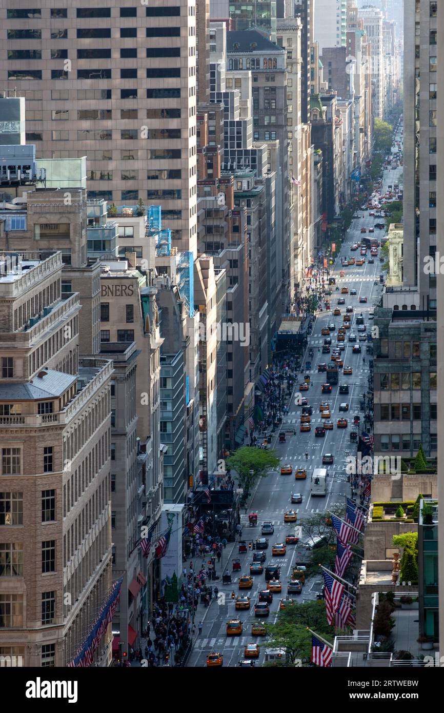 Busy New York street scene from high above looking down vertical Stock Photo