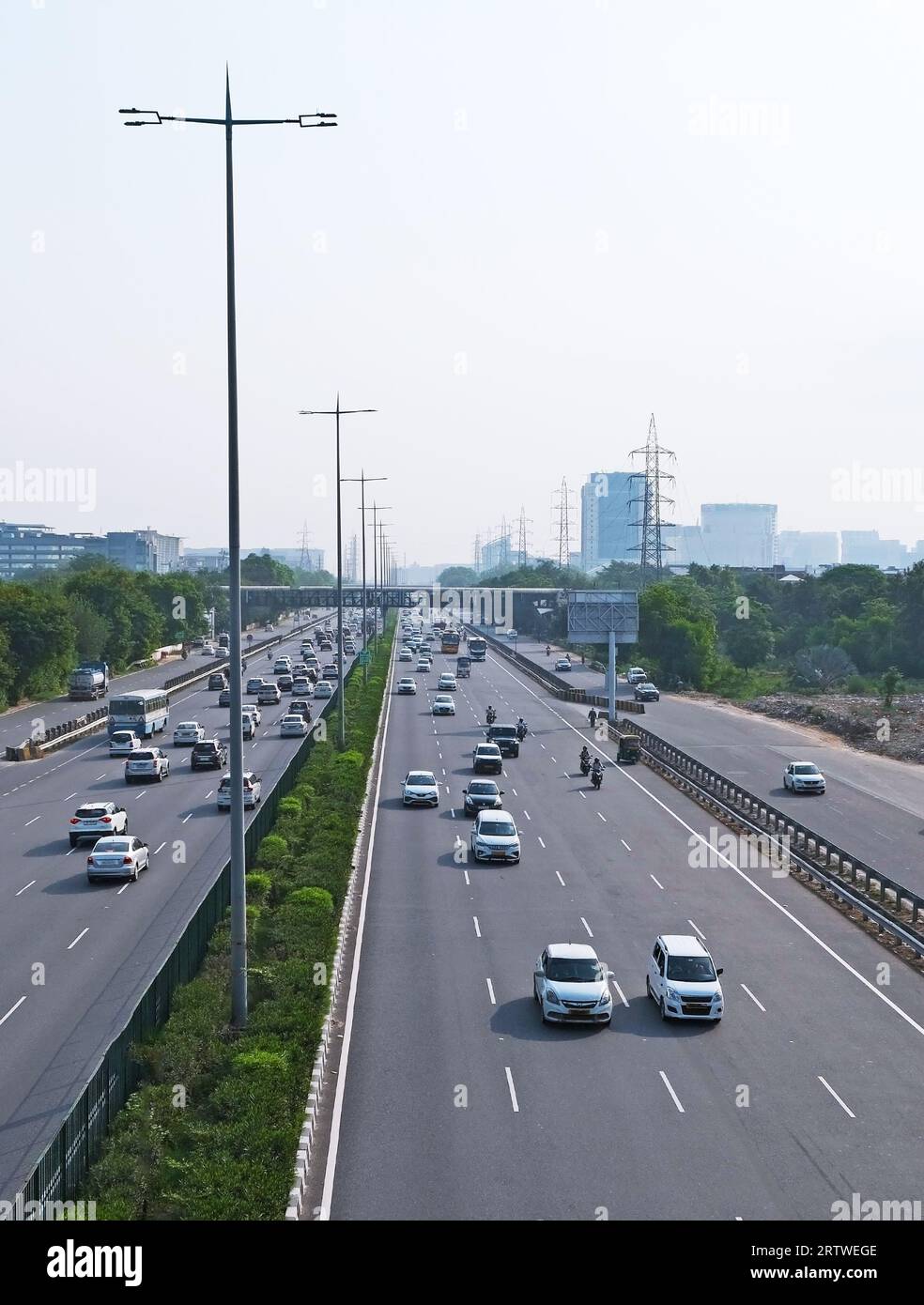 Traffic on highway in Gurugram, Haryana, India Stock Photo