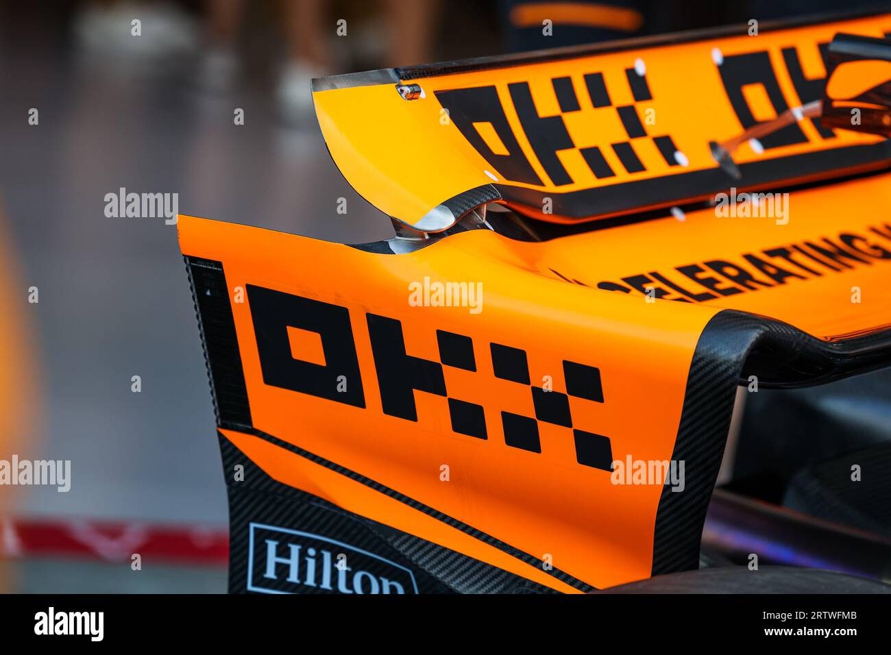 McLaren F1 Team MCL60, mechanical detail of rear wing during the 2023 ...