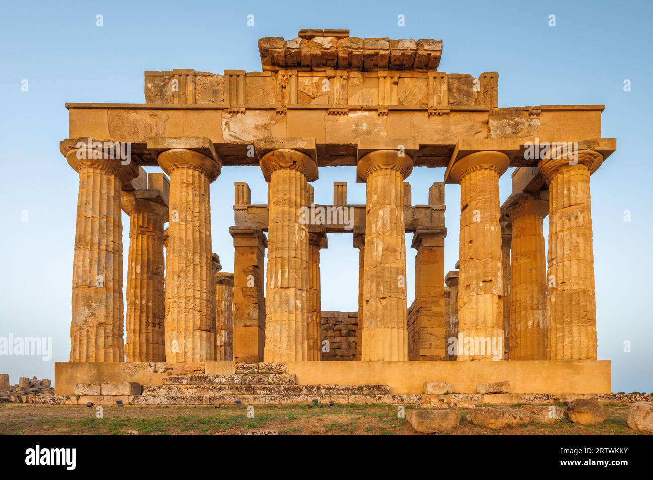 Temple of Hera in Selinunte at sunset. The archaeological site at Sicily, Italy, Europe. Stock Photo