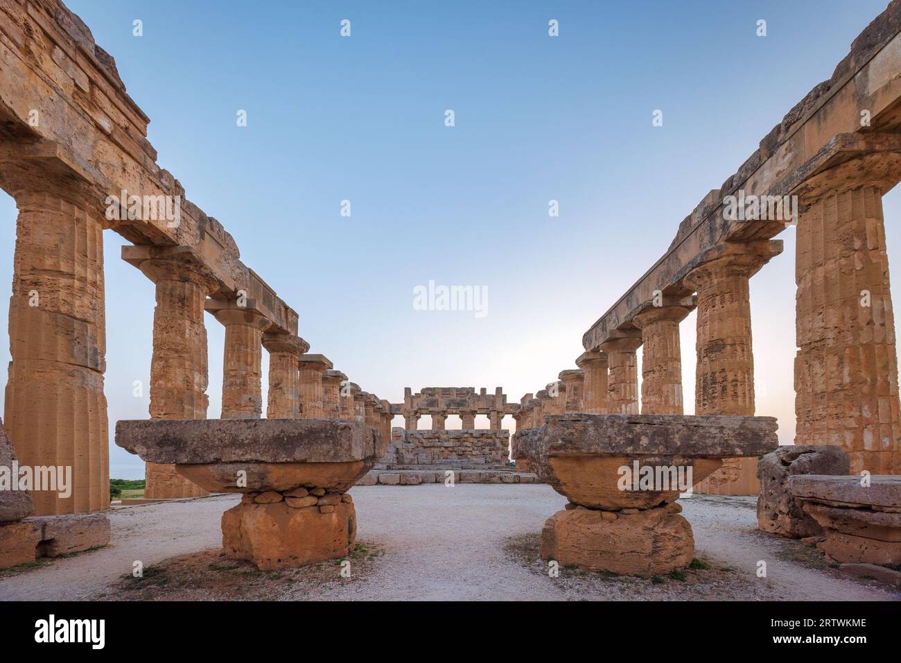 Temple of Hera in Selinunte at sunset. The archaeological site at Sicily, Italy, Europe. Stock Photo