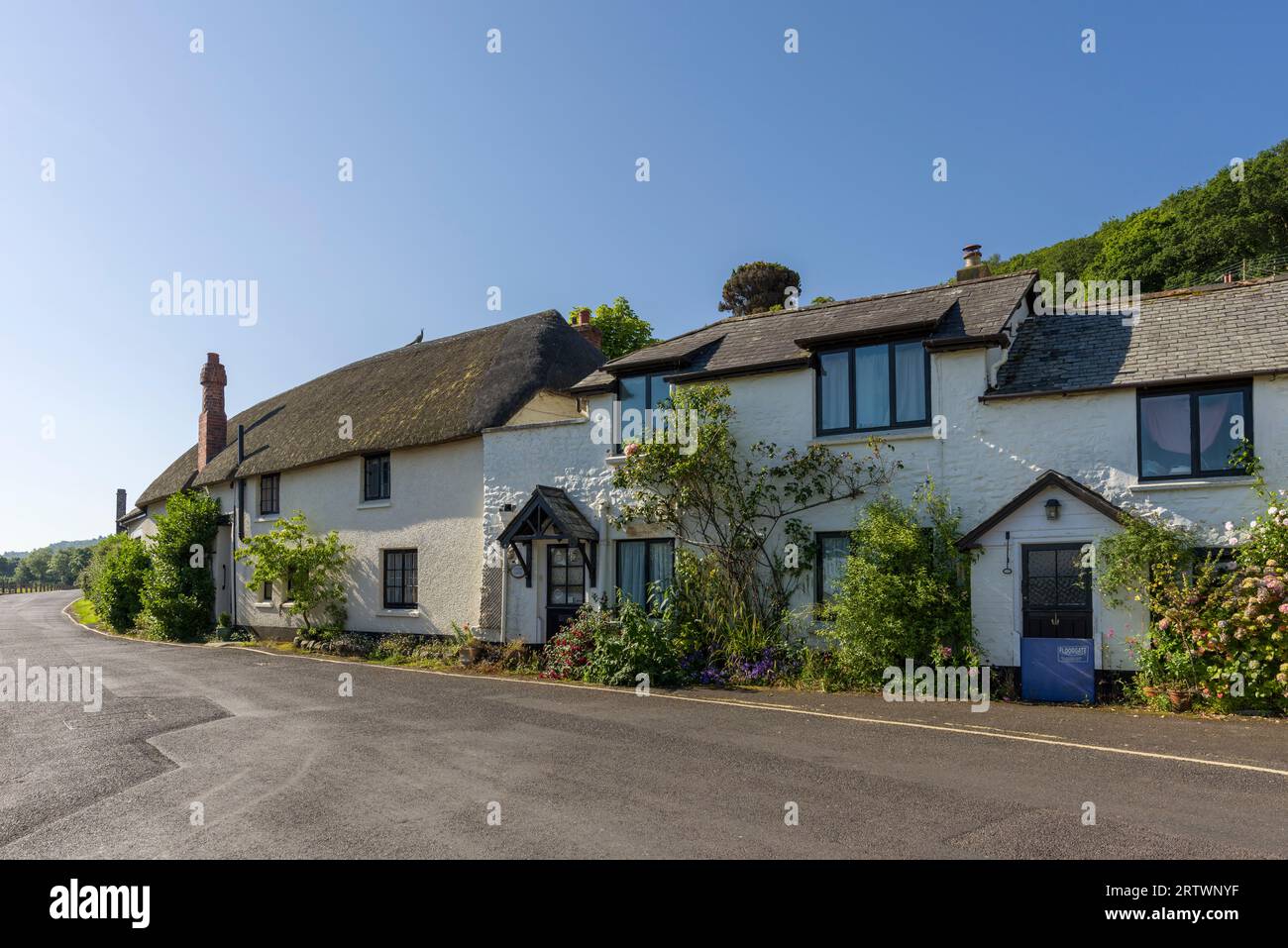 Cottages in Porlock Weir on the Exmoor National Park coast, Somerset, England. Stock Photo
