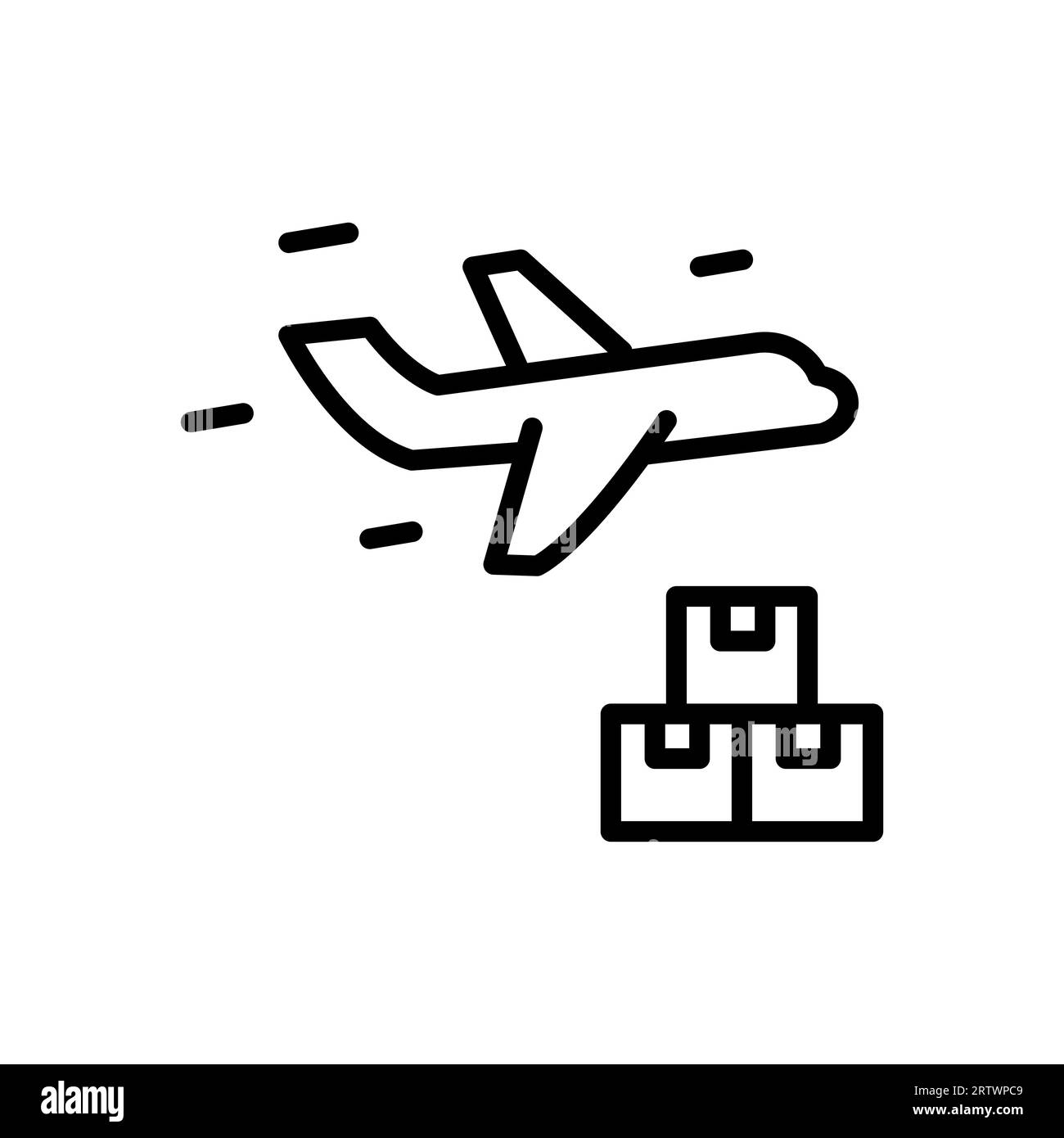 Logistic service sign. Plane, supply chain and place location outline icons. Delivery plane line icon. Export freight boxes symbol. Delivery plane lin Stock Vector