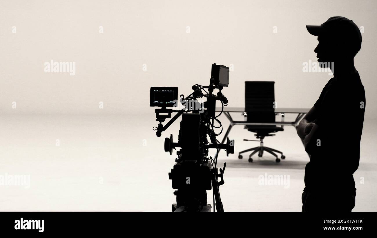 Behind the scenes or making of film in the studio and silhouette of