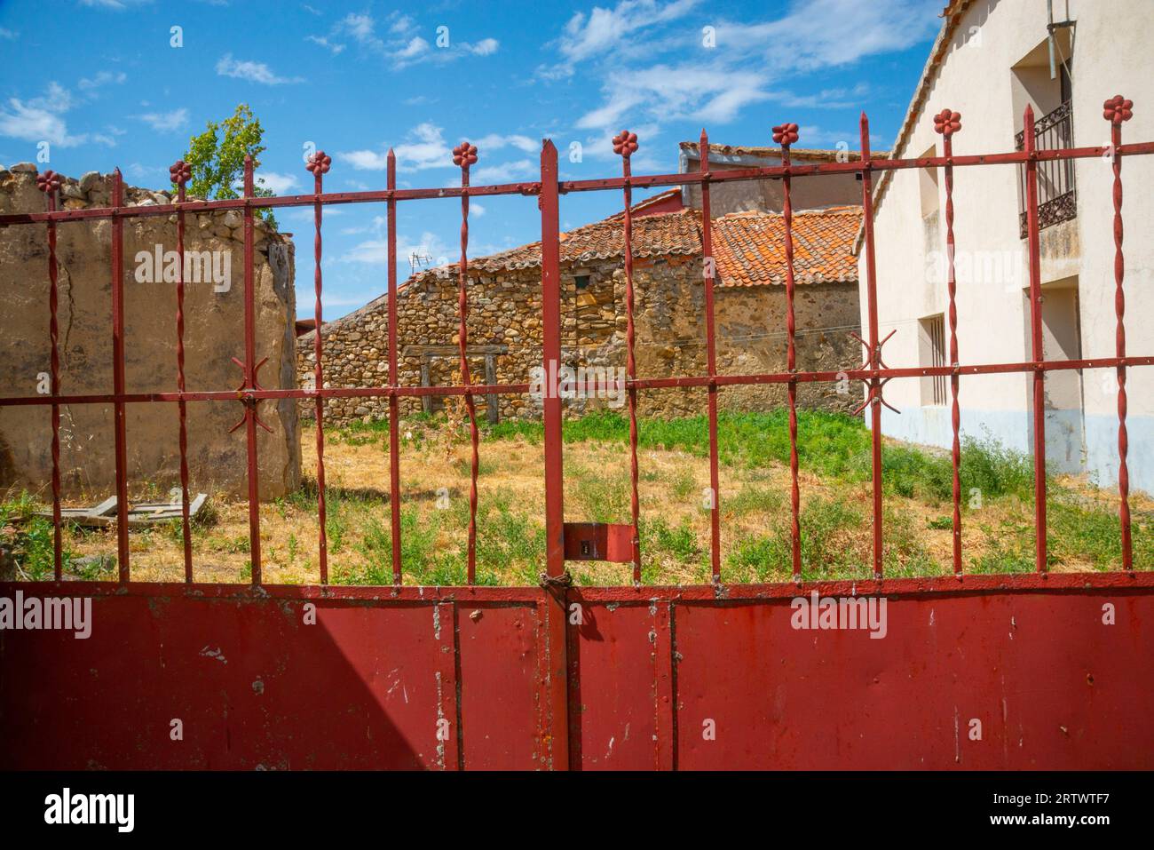 Closed iron fence. Segovia, Spain. Stock Photo
