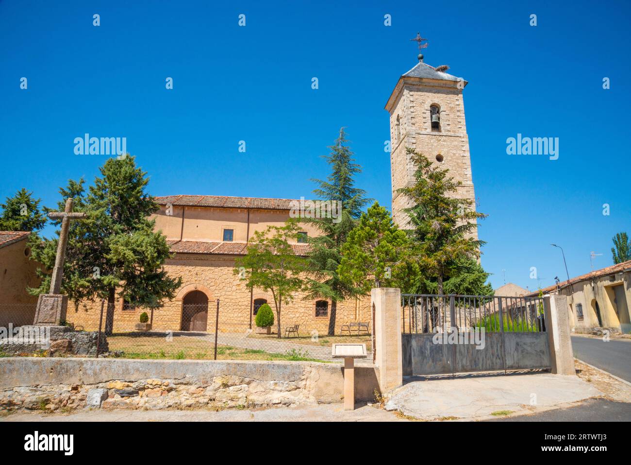 Facade of the church. Torreiglesias, Segovia province, Castilla Leon, Spain. Stock Photo