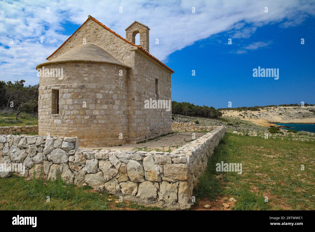 Rebuilt medieval votive church of Saint Nicholas on the island of Rab in Croatia Stock Photo